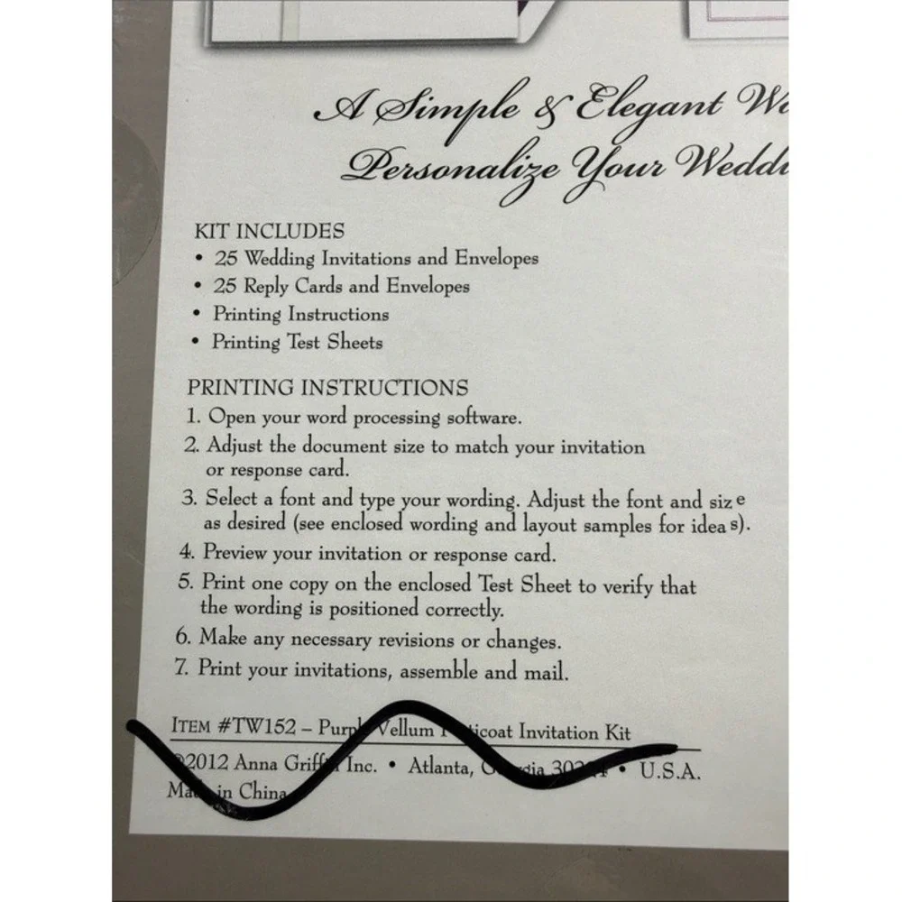 Always Anna by Anna Griffin Wedding Invitation Kit Purple Floral Vellum 25ct New